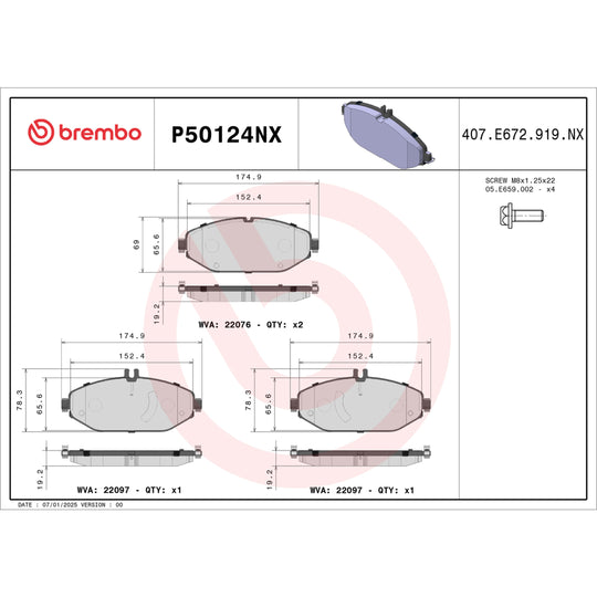 P50124NX Brembo XTRA Ceramic Disc Brake Pad Set Brembo Brake Canada