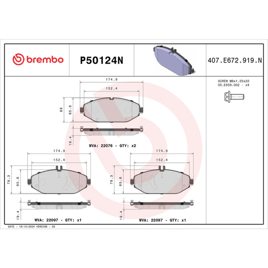 P50124N Brembo PRIME Ceramic Disc Brake Pad Set Brembo Brake Canada
