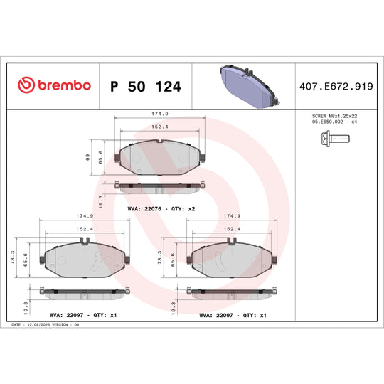 P50124 Brembo Premium Low-Met OE Equivalent Pad Brembo Brake Canada