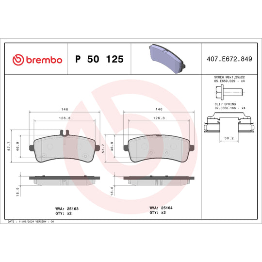 P50125 Brembo Premium Low-Met OE Equivalent Pad Brembo Brake Canada