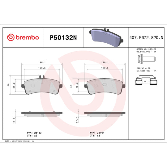 P50132N Brembo PRIME Ceramic Disc Brake Pad Set Brembo Brake Canada