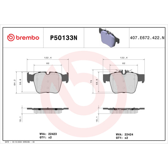 P50133N Brembo PRIME Ceramic Disc Brake Pad Set Brembo Brake Canada