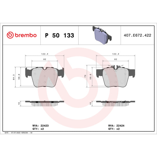 P50133 Brembo Premium Low-Met OE Equivalent Pad Brembo Brake Canada