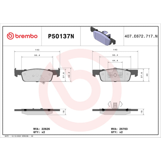P50137N Brembo PRIME Ceramic Disc Brake Pad Set Brembo Brake Canada