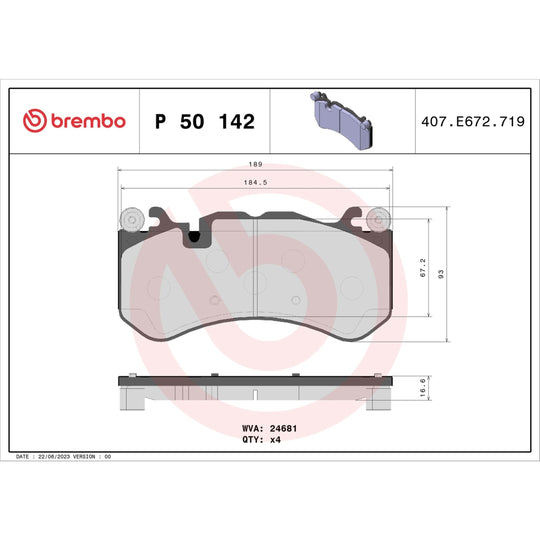 P50142 Brembo Premium Low-Met OE Equivalent Pad Brembo Brake Canada