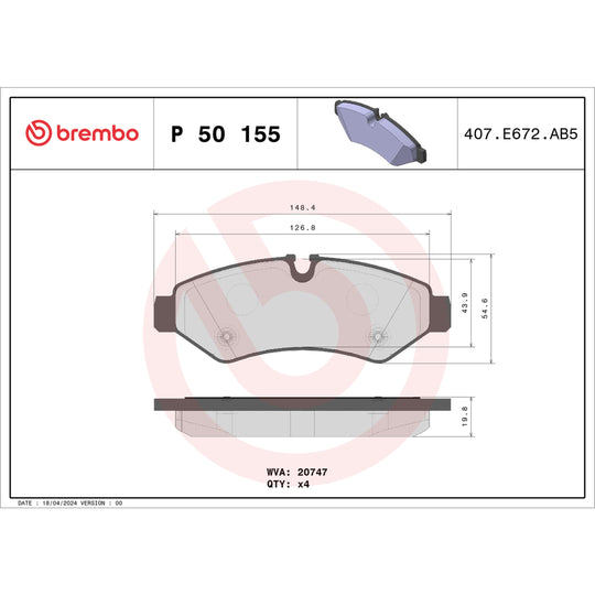 P50155 Brembo Premium Low-Met OE Equivalent Pad Brembo Brake Canada