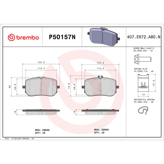P50157N Brembo PRIME Ceramic Disc Brake Pad Set Brembo Brake Canada