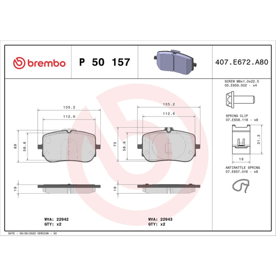 P50157 Brembo Premium Low-Met OE Equivalent Pad Brembo Brake Canada