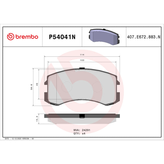 P54041N Brembo PRIME Ceramic Disc Brake Pad Set Brembo Brake Canada