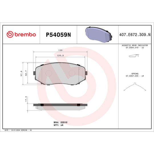 P54059N Brembo PRIME Ceramic Disc Brake Pad Set Brembo Brake Canada