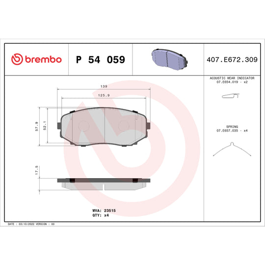 P54059 Brembo Premium Low-Met OE Equivalent Pad Brembo Brake Canada