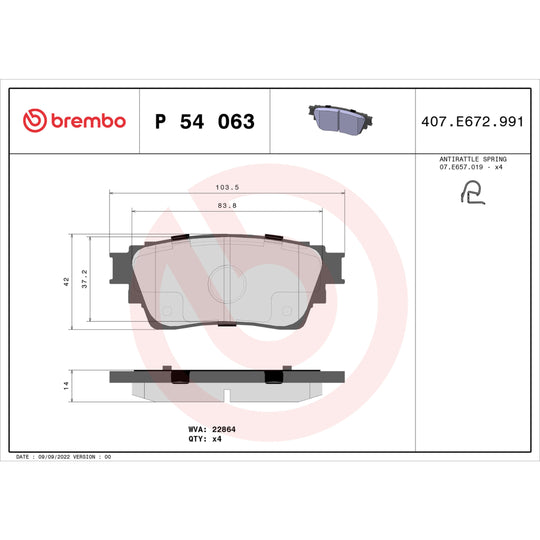 P54063 Brembo Premium Low-Met OE Equivalent Pad Brembo Brake Canada