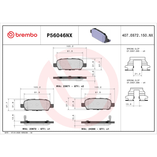 P56046NX Brembo XTRA Ceramic Disc Brake Pad Set Brembo Brake Canada
