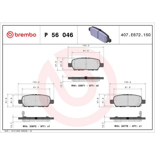 P56046 Brembo Premium Low-Met OE Equivalent Pad Brembo Brake Canada