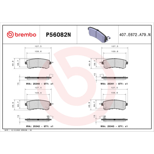 P56082N Brembo PRIME Ceramic Disc Brake Pad Set Brembo Brake Canada
