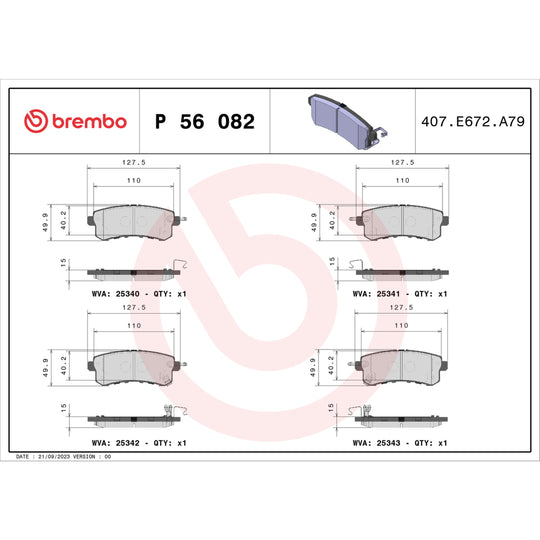 P56082 Brembo Premium Low-Met OE Equivalent Pad Brembo Brake Canada