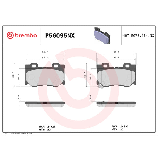 P56095NX Brembo XTRA Ceramic Disc Brake Pad Set Brembo Brake Canada