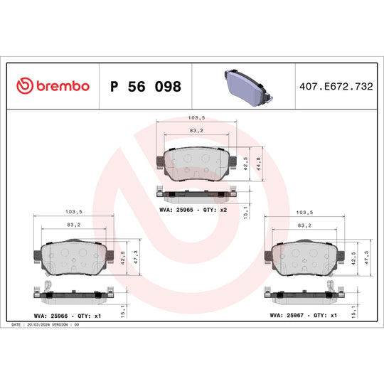 P56098 Brembo Premium Low-Met OE Equivalent Pad Brembo Brake Canada