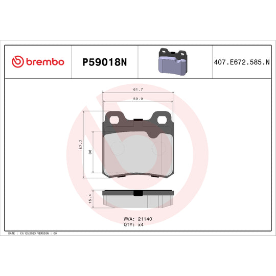 P59018N Brembo PRIME Ceramic Disc Brake Pad Set Brembo Brake Canada
