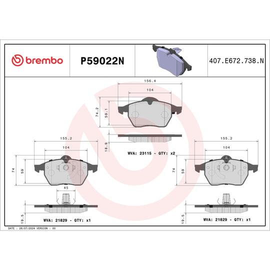 P59022N Brembo PRIME Ceramic Disc Brake Pad Set Brembo Brake Canada