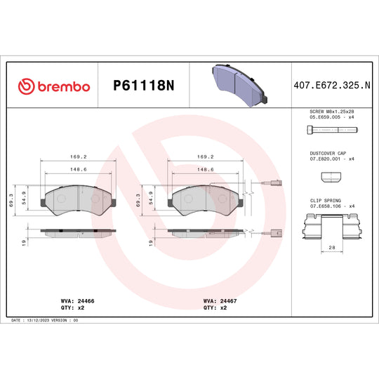 P61118N Brembo PRIME Ceramic Disc Brake Pad Set Brembo Brake Canada