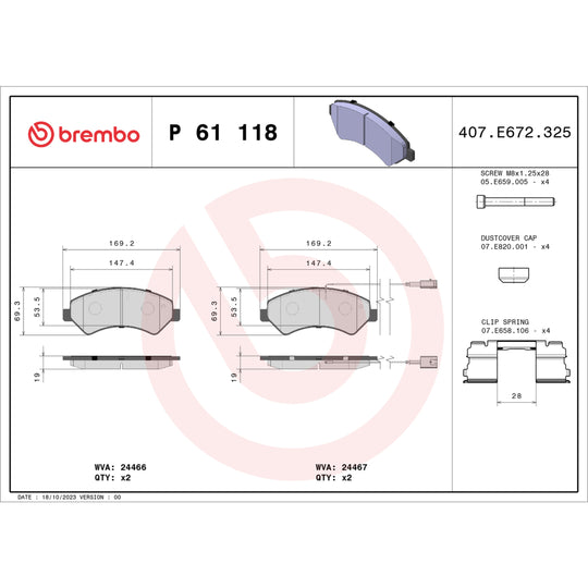 P61118 Brembo Premium Low-Met OE Equivalent Pad Brembo Brake Canada