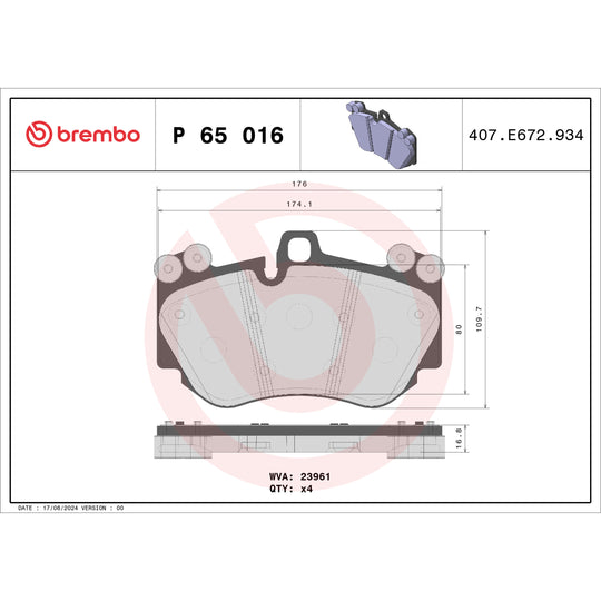 P65016 Brembo Premium Low-Met OE Equivalent Pad Brembo Brake Canada