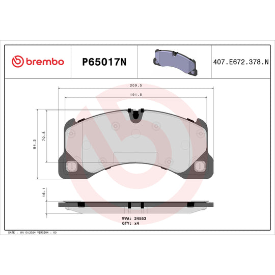 P65017N Brembo PRIME Ceramic Disc Brake Pad Set Brembo Brake Canada