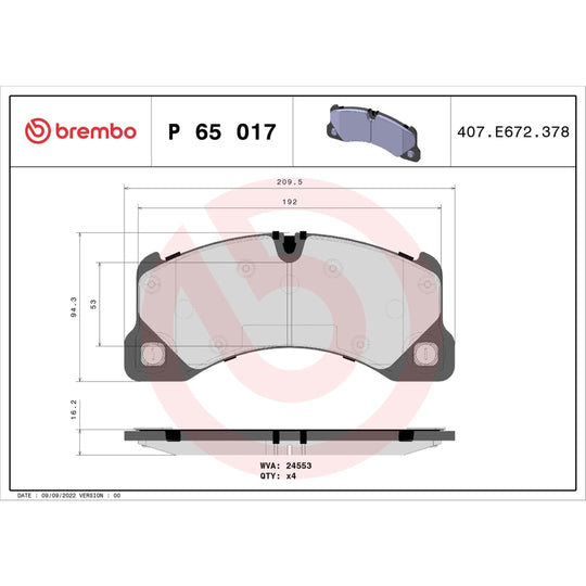 P65017 Brembo Premium Low-Met OE Equivalent Pad Brembo Brake Canada