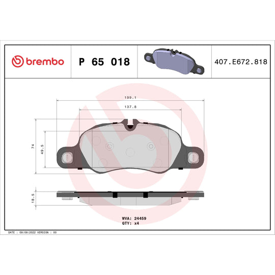 P65018 Brembo Premium Low-Met OE Equivalent Pad Brembo Brake Canada