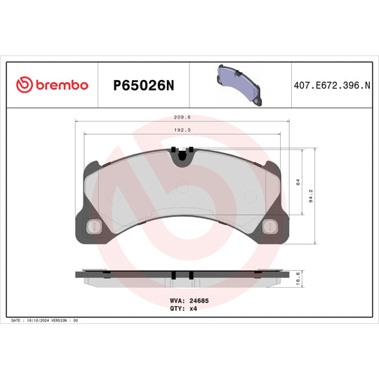 P65026N Brembo PRIME Ceramic Disc Brake Pad Set Brembo Brake Canada