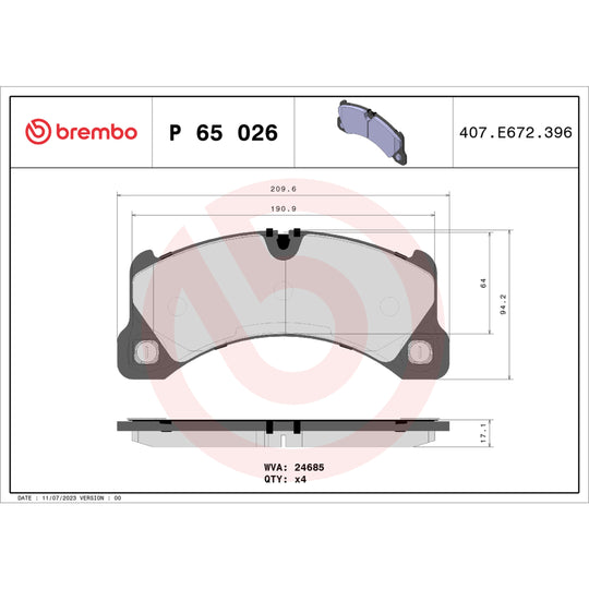 P65026 Brembo Premium Low-Met OE Equivalent Pad Brembo Brake Canada