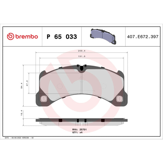 P65033 Brembo Premium Low-Met OE Equivalent Pad Brembo Brake Canada