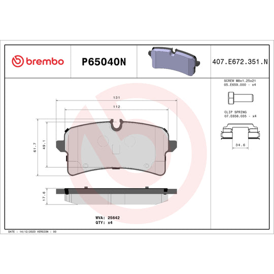 P65040N Brembo PRIME Ceramic Disc Brake Pad Set Brembo Brake Canada