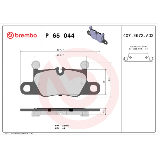 P65044 Brembo Premium Low-Met OE Equivalent Pad Brembo Brake Canada