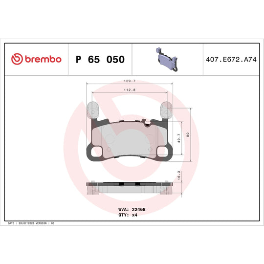 P65050 Brembo Premium Low-Met OE Equivalent Pad Brembo Brake Canada