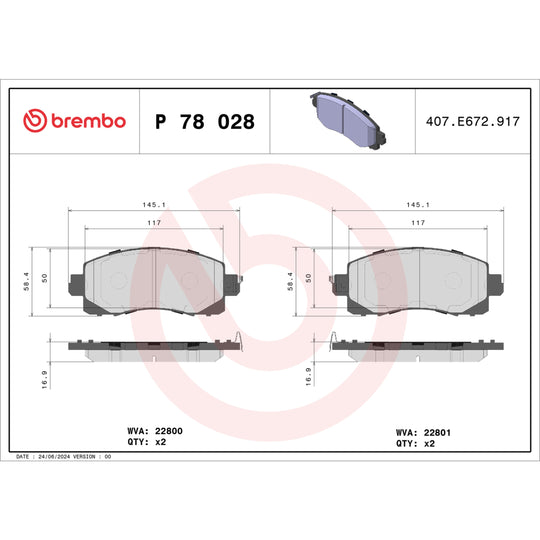 P78028 Brembo Premium Low-Met OE Equivalent Pad Brembo Brake Canada