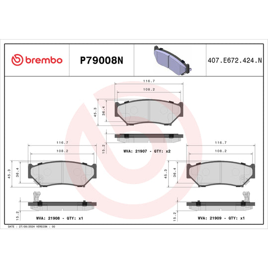P79008N Brembo PRIME Ceramic Disc Brake Pad Set Brembo Brake Canada