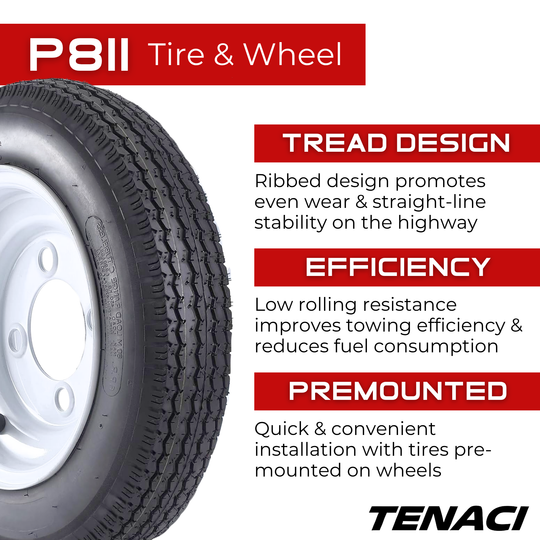 TEC530124X4-P811 Wheel & Tire Assembly 5.30-12 6PR Tenaci Journey P811 Trailer on 8-Spoke 12X4 4X102 Rim Tenaci Tires Canada