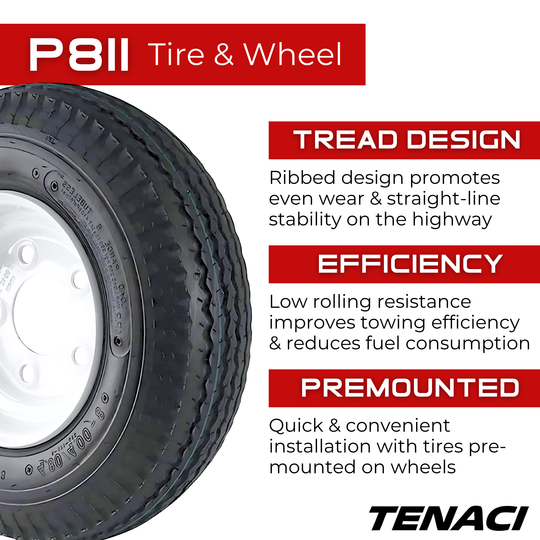TEC48040085X45-P811 Wheel & Tire Assembly 4.80-8 6PR Tenaci Journey P811 Trailer on 8X3.75 5X114.3 Rim Tenaci Tires Canada