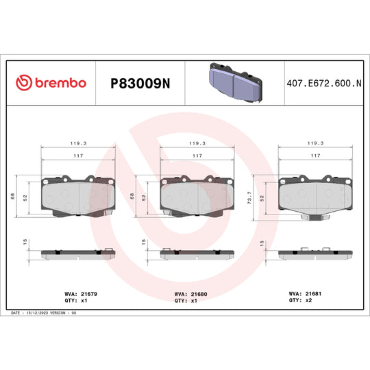 P83009N Brembo PRIME Ceramic Disc Brake Pad Set Brembo Brake Canada