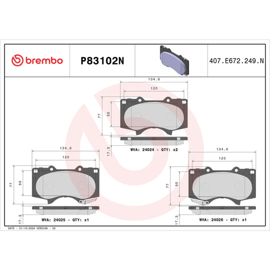 P83102N Brembo PRIME Ceramic Disc Brake Pad Set Brembo Brake Canada