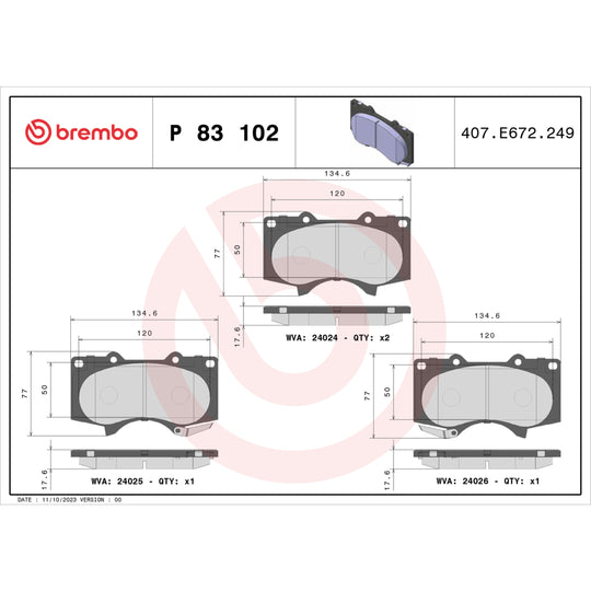 P83102 Brembo Premium Low-Met OE Equivalent Pad Brembo Brake Canada
