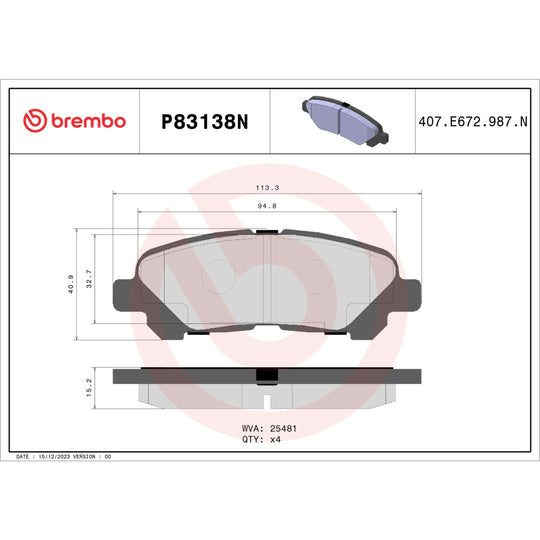 P83138N Brembo PRIME Ceramic Disc Brake Pad Set Brembo Brake Canada