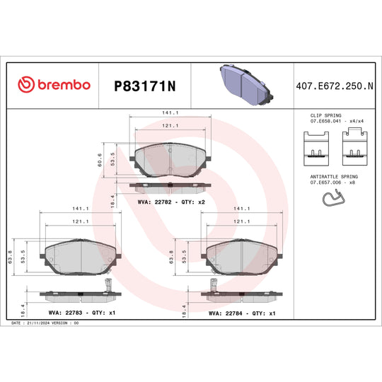 P83171N Brembo PRIME Ceramic Disc Brake Pad Set Brembo Brake Canada