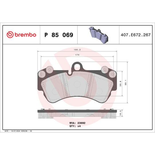 P85069 Brembo Premium Low-Met OE Equivalent Pad Brembo Brake Canada