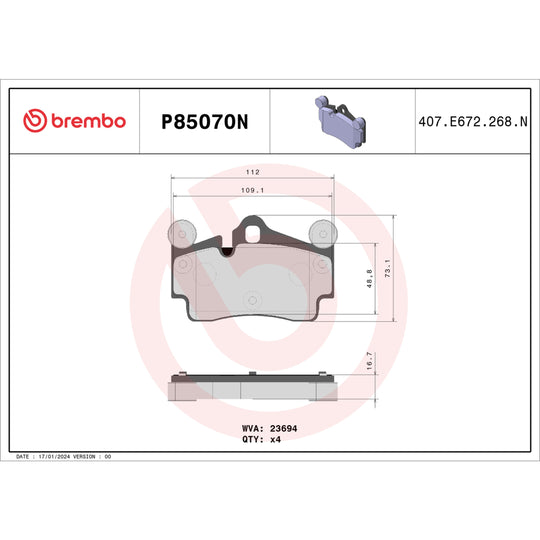 P85070N Brembo PRIME Ceramic Disc Brake Pad Set Brembo Brake Canada