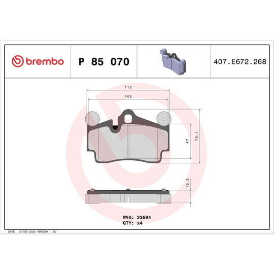 P85070 Brembo Premium Low-Met OE Equivalent Pad Brembo Brake Canada