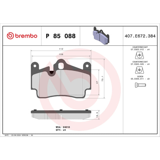 P85088 Brembo Premium Low-Met OE Equivalent Pad Brembo Brake Canada