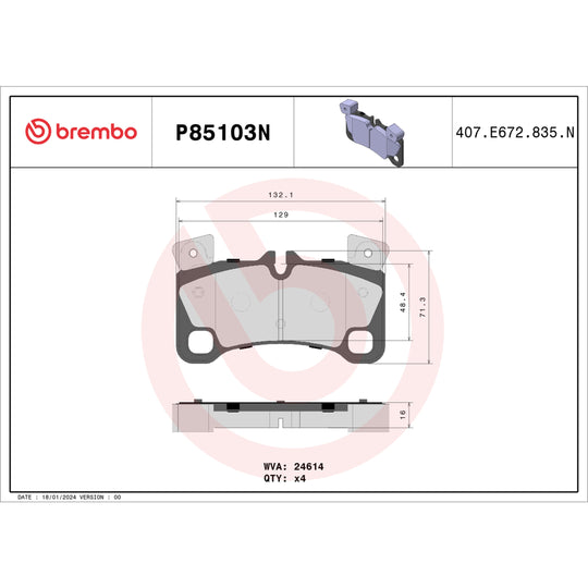 P85103N Brembo PRIME Ceramic Disc Brake Pad Set Brembo Brake Canada
